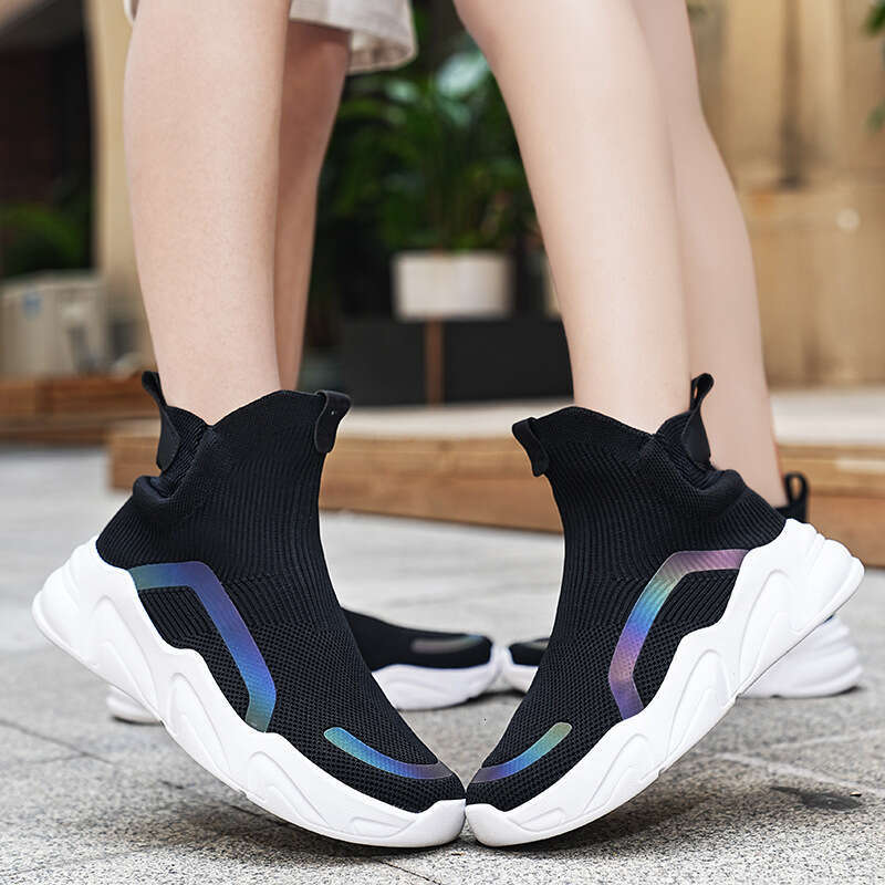 High top breathable fly knit socks oversized thick soles, casual single shoes, all season lightweight, couple fit, lazy shoes