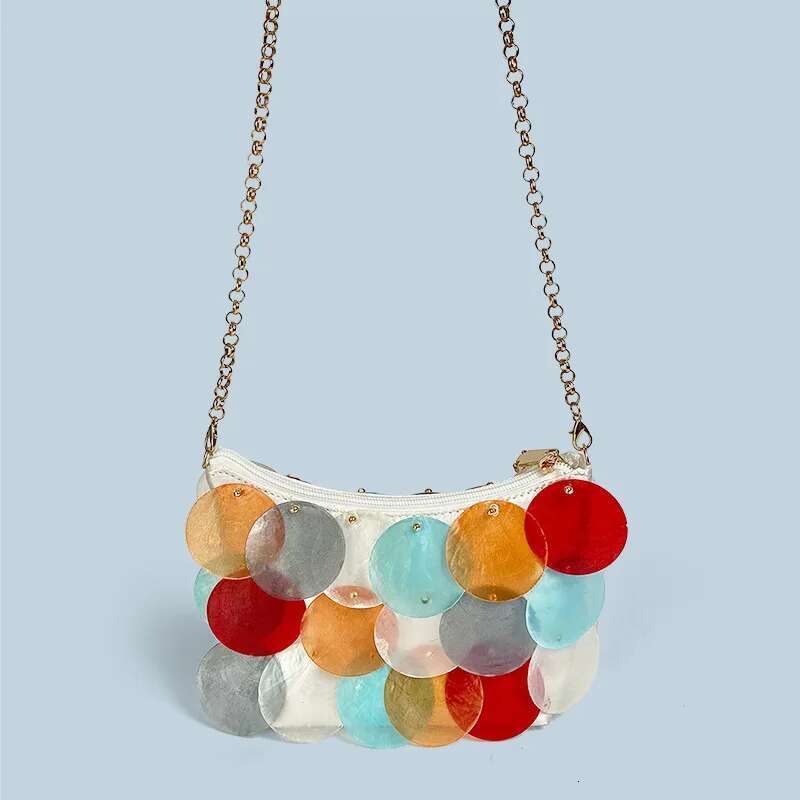 Customized 2025 New Small Fresh Women's With Shell Sequin Chain Crossbody Bag Exquisite Handmade Woven Handbags For Women