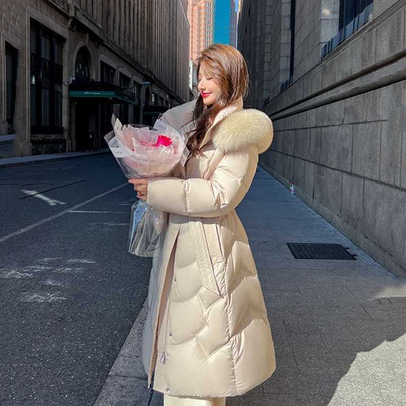 Winter Big Fur Collar Hooded Down Jacket Cotton Coat Women Long Parkas Thicken Warm Cotton-padded Jacket Coats Zipper OvercoatT251105