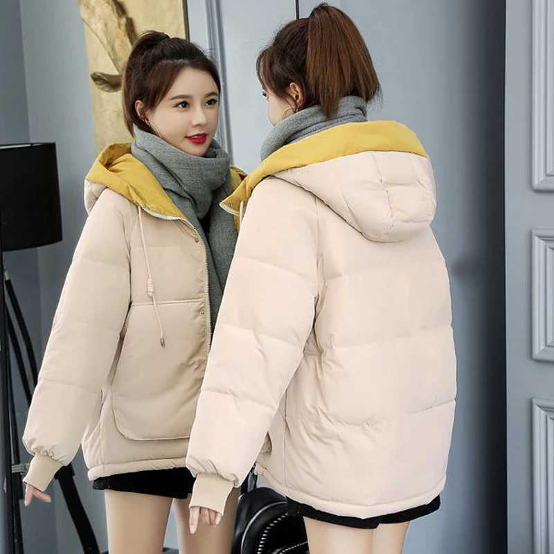 Down Cotton Jacket Winter New Womens Korean Short Hooded Parka Overcoat Womens Commuter Thickened Warm Plus Size Cotton JacketsT251105