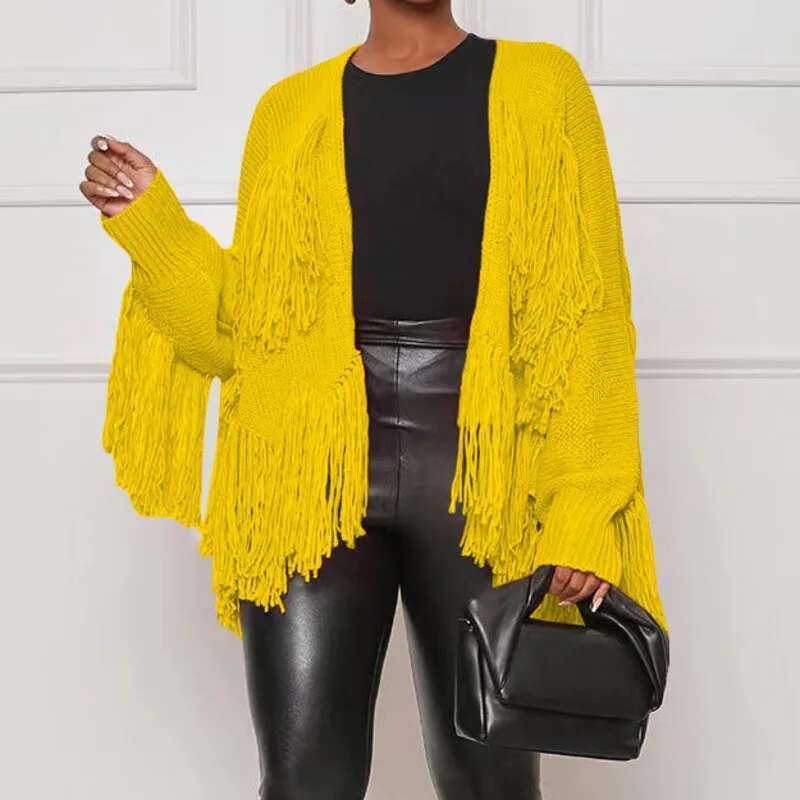 Winter New Arrival Fashion Solid Color Casual Knitted Cardigan For Women Tassel Trendy Loose Tops Female 33A2335