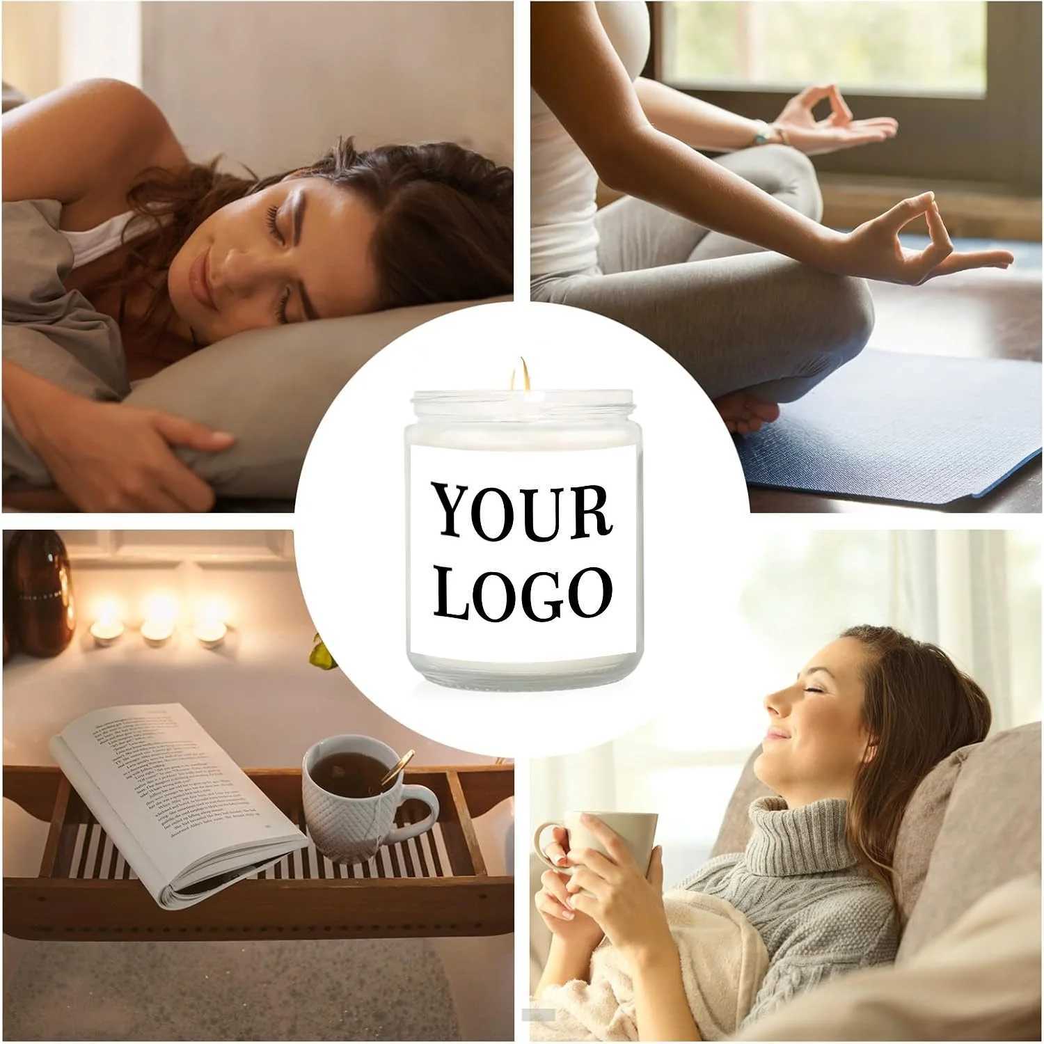 1pcs soy wax Custom photo white scented candle gift - personalized with /design sticker - birthday wedding corporate gift C251105