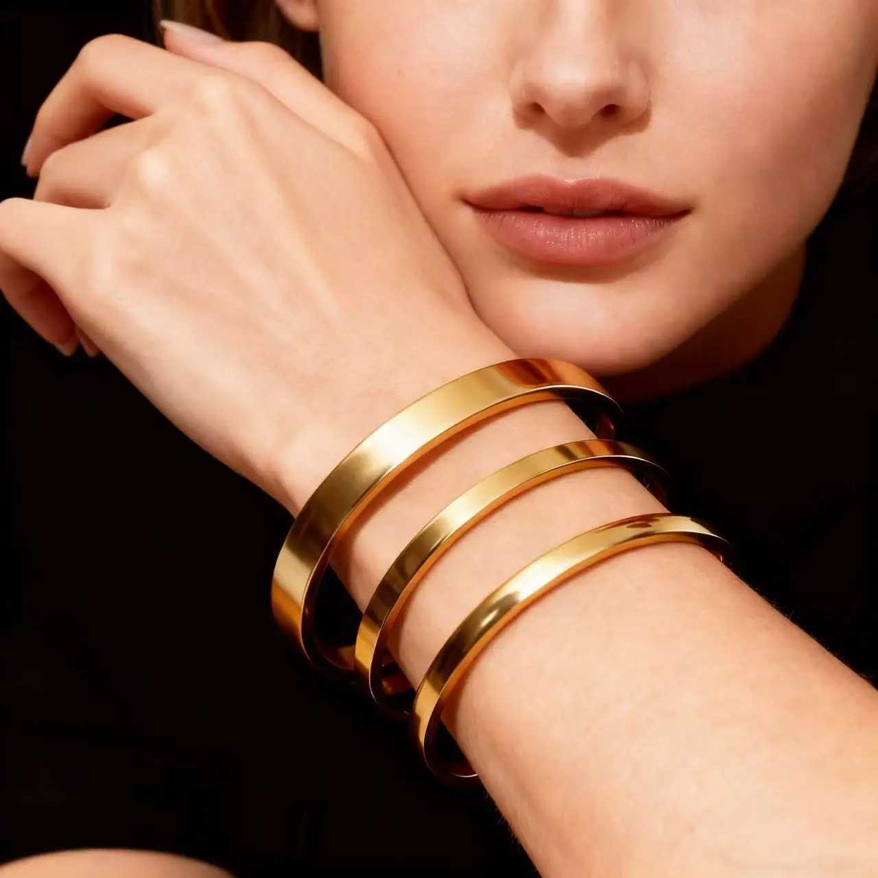 Fashion 316L Stainless Steel Gold Color Bangles Bracelet For Women Jewelry Accessories 4MM/6MM/8MM WideXJ251105