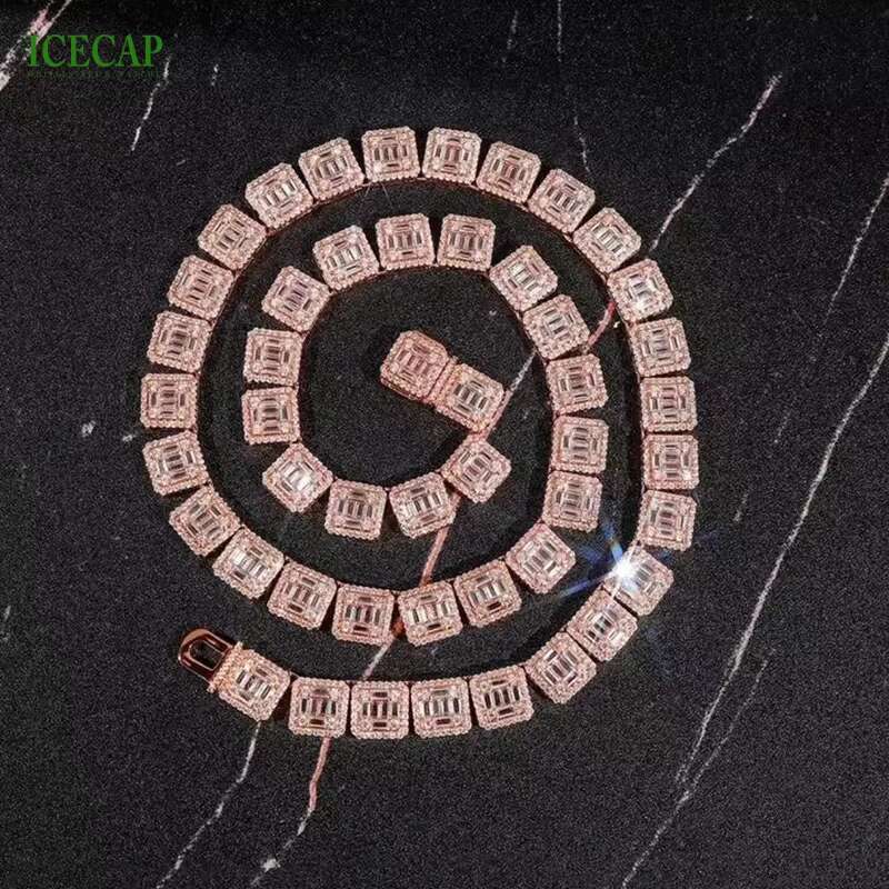 Icecap Fashion Jewelry Neecklaces 925 Sterling Silver Chain 8mm Emerald Cut Ice Out Moissanite Tennis Chain for Men and Women