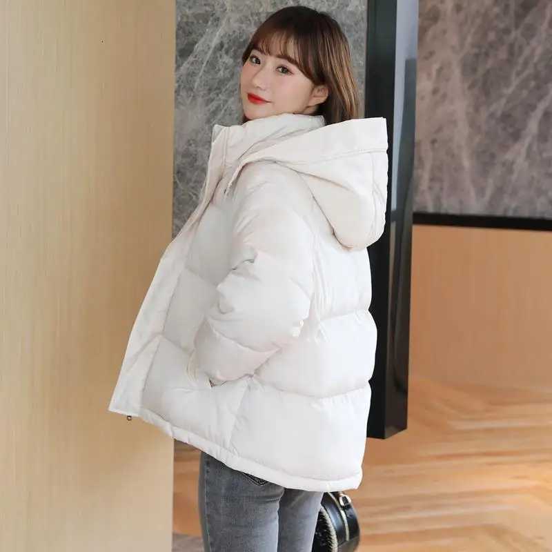 2024 Winter Womens Hooded Zipper Loose Down Jacket Womens Solid Color Short Thick Padded Jacket NewT251105