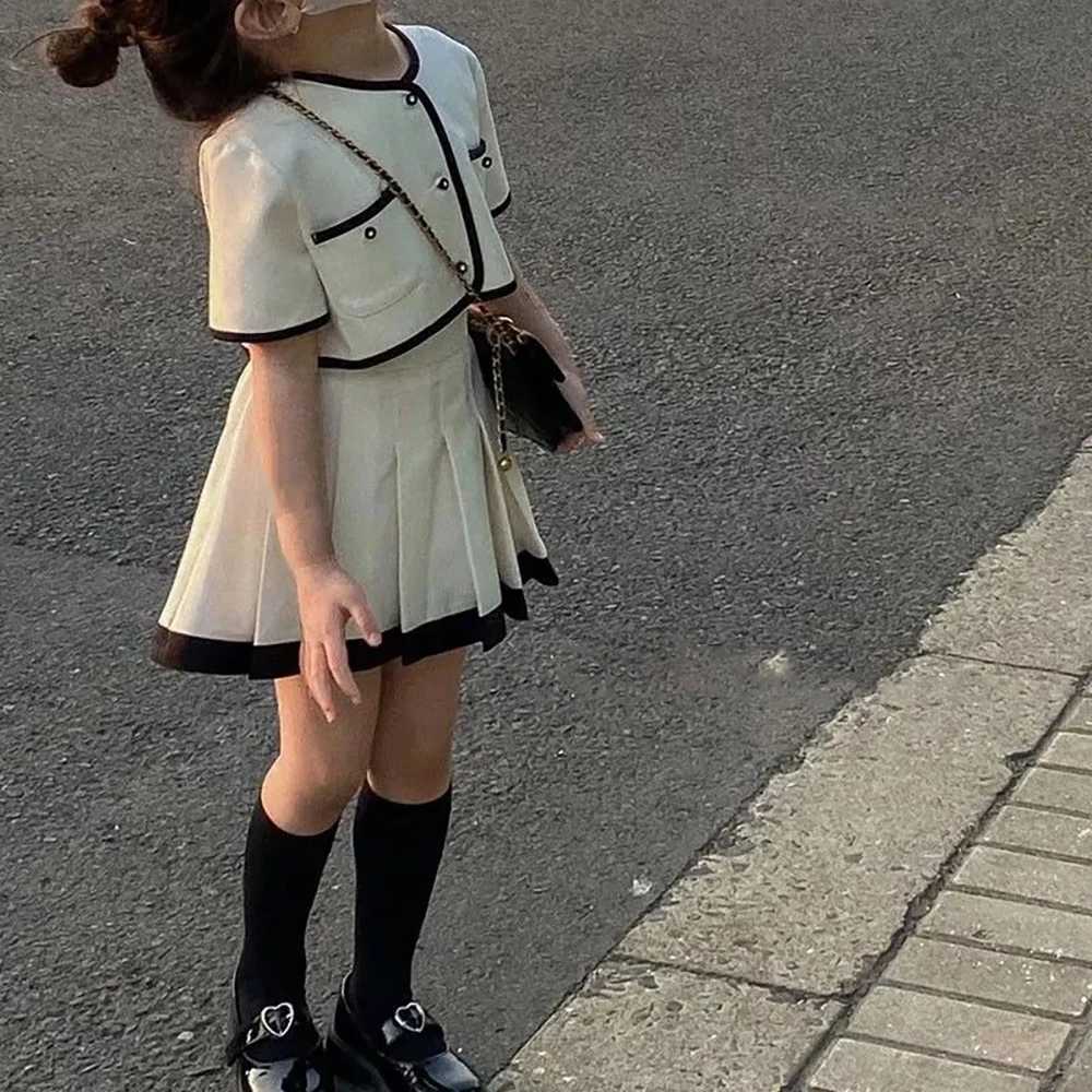 Girls Dress Kids Clothes Girls Sets Korean Summer Girls Style Short Sleeve TopPleated Skirt 2pcs 3-7Y Kids Suit Y251105