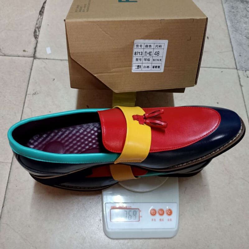 Men's in plus size, new casual leather shoes, fashionable men's foot covers, loafers, trendy color blocking tassel shoes