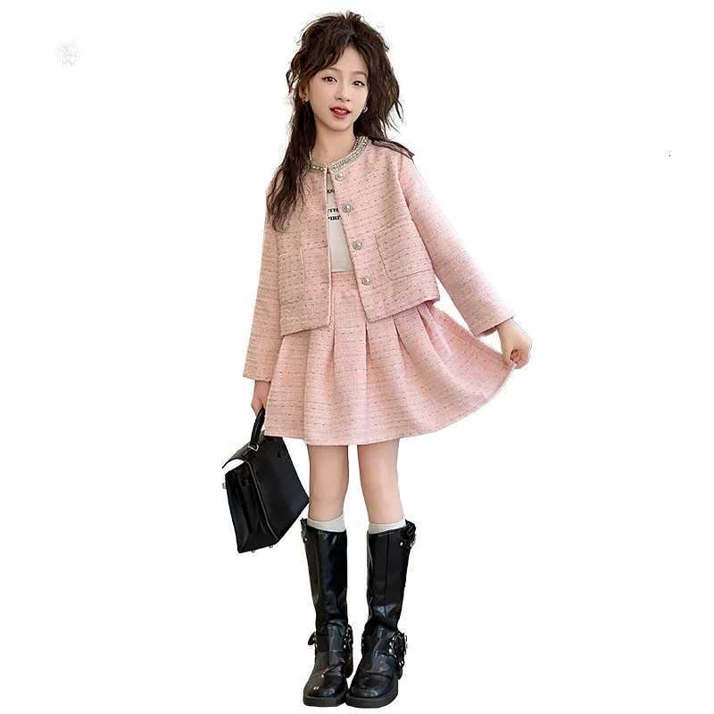 2025 Girls Outfits Set Chic Tweed Jacket Skirt Two Pieces Teen Children Costumes Stylish Spring Autumn Kids Clothes10 12 Years Y251105