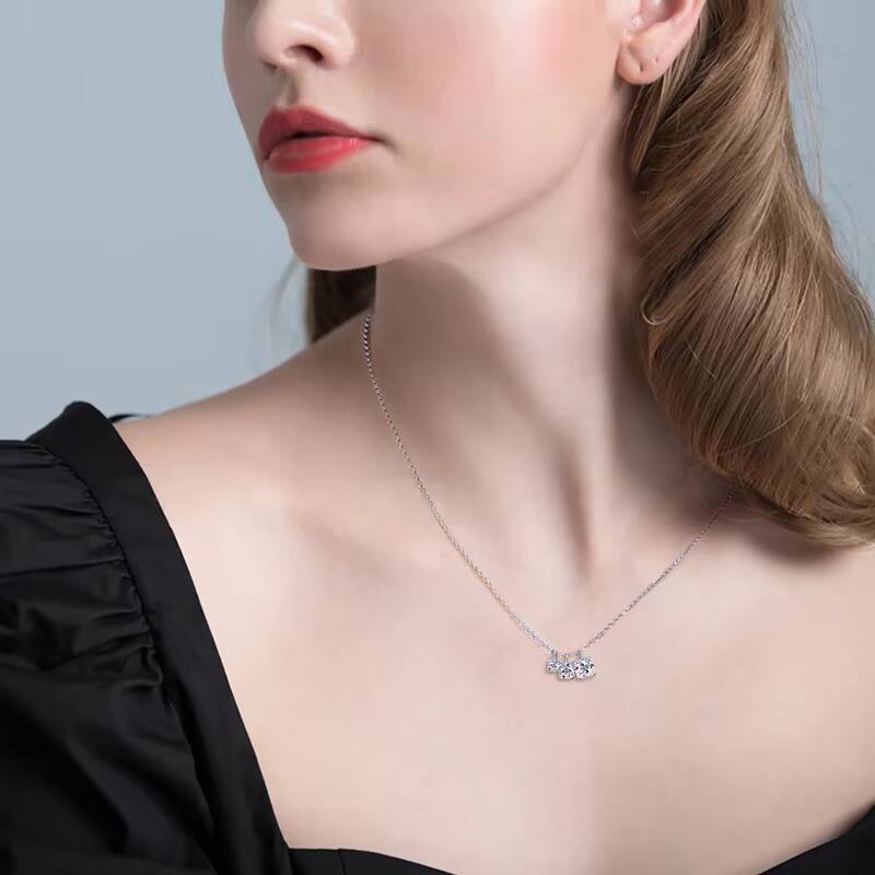 5mm4mm3mm Round Full Moissanite Diamond 925 Sterling Silver Chain Three Stone Moissanite Pendant Necklace