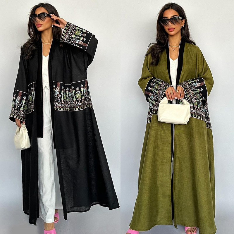 Women's Cardigan Embroidered Long Robe Dubai Jacket Muslim Abaya Maxi Dresses Islamic Clothing
