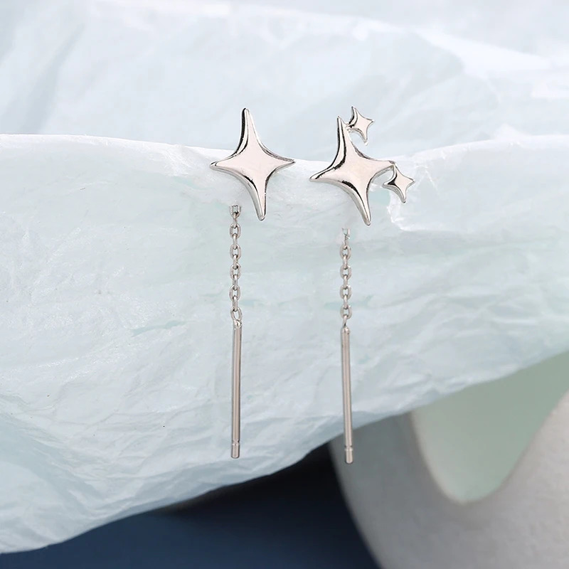 Korean celebrity ear line tassel thread chain climbing star pendant earrings straight hanging jewelry 250326