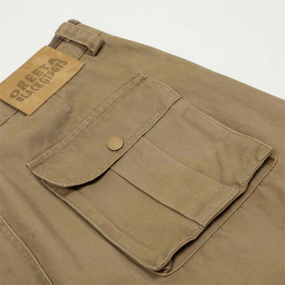 Trendy Brand Workwear Wide-Leg Men's Vibe American Retro Pleated Knee Design Solid Color Loose Flared Pants