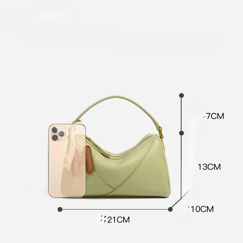 New Light Green Color Boston Tote Simple Niche Design Cowhide Leather Women Handbag With H Heart Deco Ladies Shoulder Bag