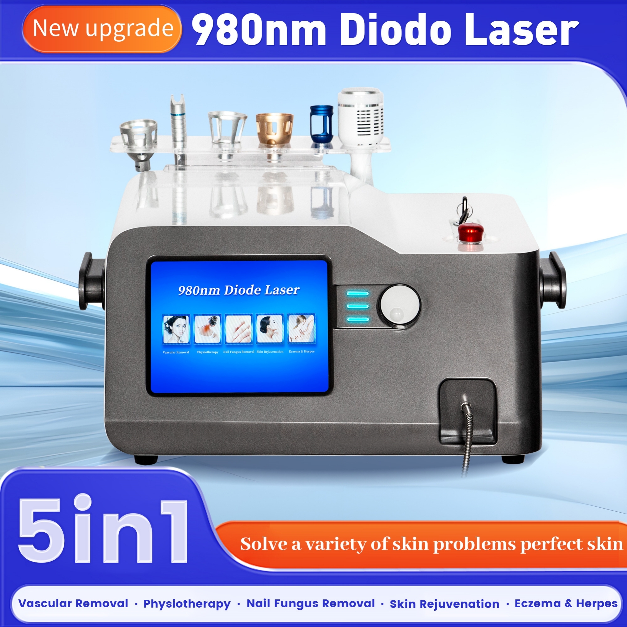 980nm Diode Laser Therapy Equipment For Red Blood Vessel Removal Nail Fungus Cure Eczema Care Skin Brightening and Cold Hammer Massage
