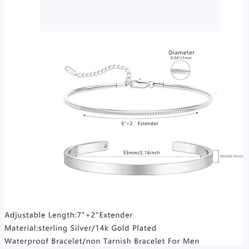 Stackable Bracelets for Men 925 Sterling Silver/14K Gold Plated Bracelet Sets Dainty Cuff Bangle Box Cuban Link BraceletsXJ251105