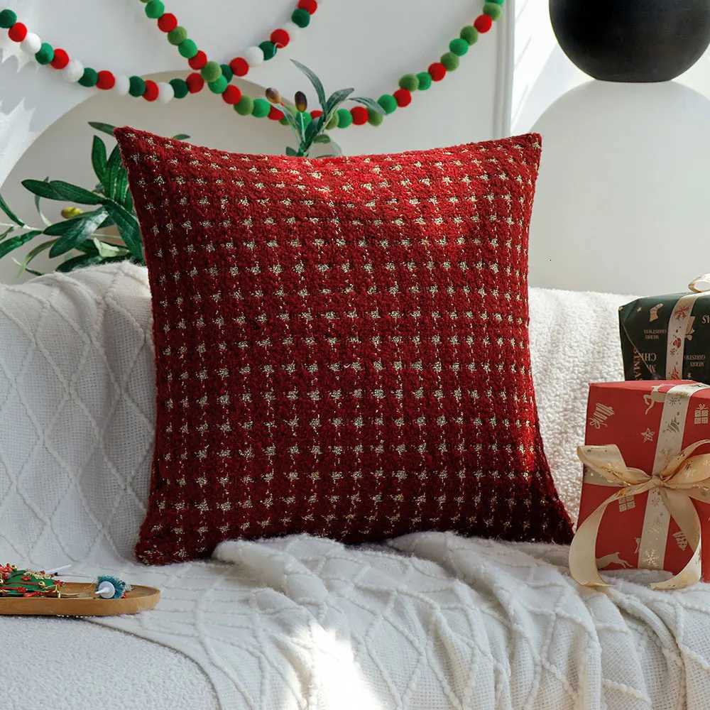 Red Gold Houndstooth Yarn-dyed Christmas Decorative Cushiocover Living Room Sofa Throw Pillow Cover Party Home Decoration 45x45 Y251105