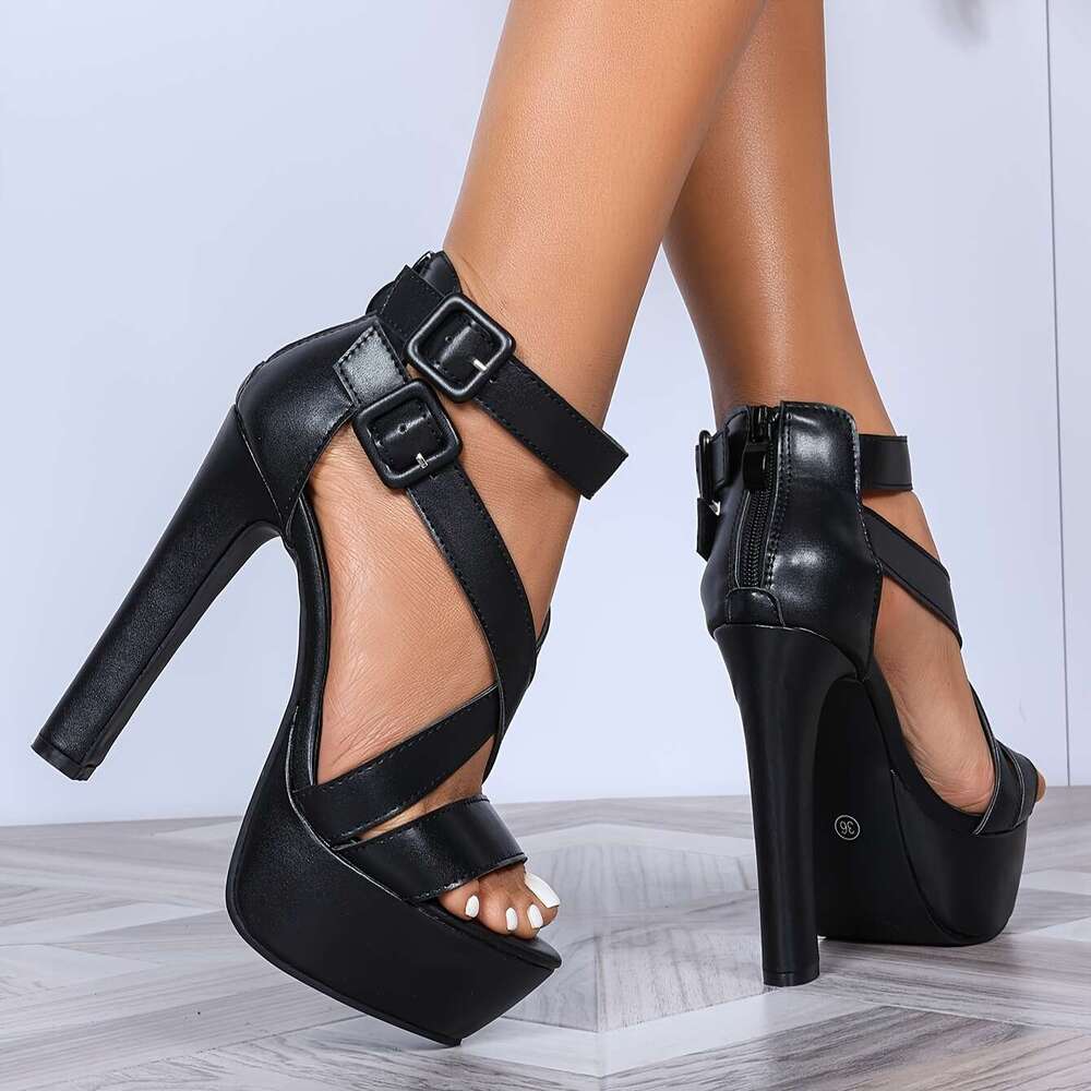 Women's Black High-Heel With Stap Closue - Stylish Open-Toe Design, Synthetic Uppe, Rubbe Sole, Pefect Fo Summe, Summe Stappy Sandals | Duable