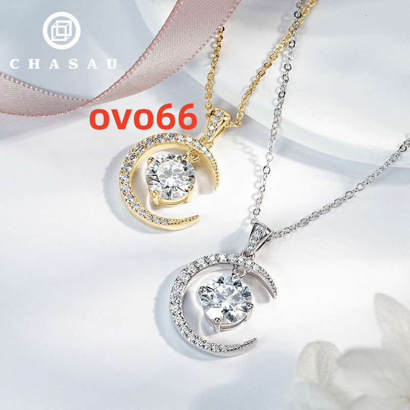 Exquisite Full Moissanite 2ct 925 Sterling Silver Moon and Star Pendant Necklaces With Certificate for Women Jewelry