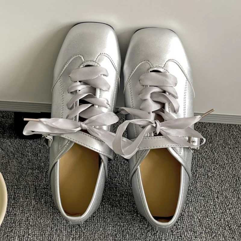 Square Toe Shallow Mouth Mary Janes New Wens Inside Heighte Ribbon Bow Casual Soft Sole Non-Slip Single Flat Shoes Y251105