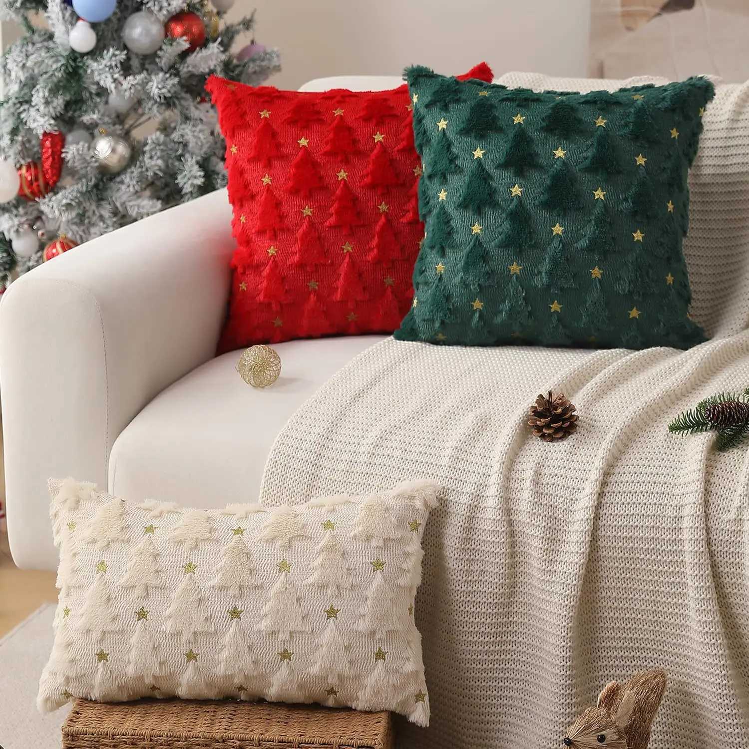 1pc Christmas Pillow Case Decorative Throw Cushion Set - Knitted Christmas Tree Pattern for Living Room Sofa Cushion Cover Y251105