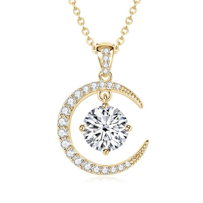 Exquisite Full Moissanite 2ct 925 Sterling Silver Moon and Star Pendant Necklaces With Certificate for Women Jewelry