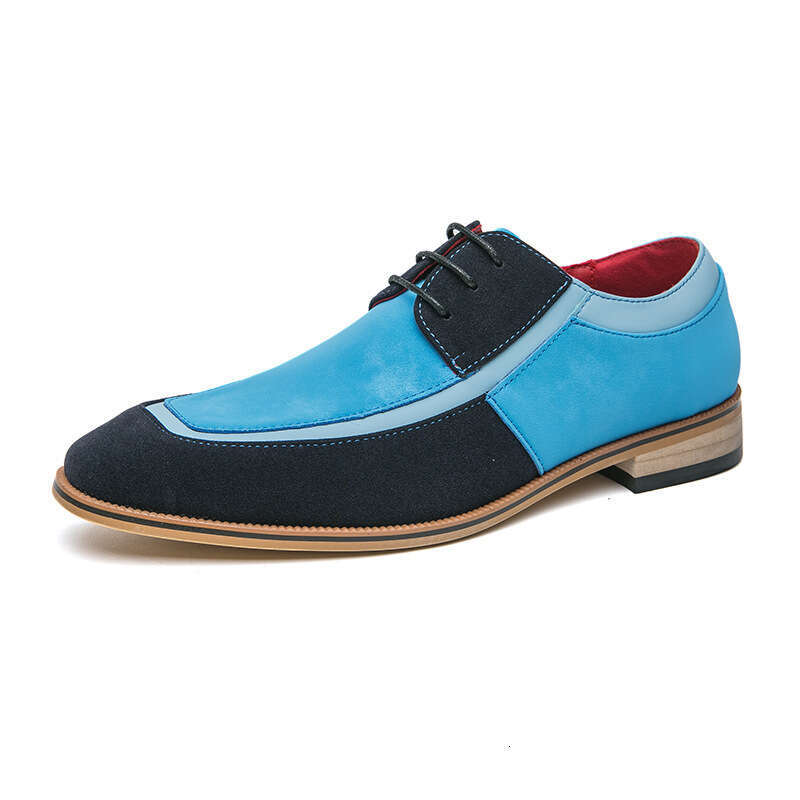 Large leather sizes 38-48, matte leather, contrasting colors, lace up wooden soles, low cut British style casual shoes, men's shoes