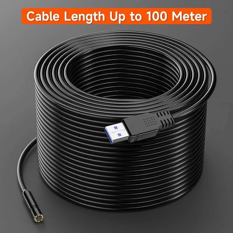 Endoscope Camera 4.3'' IPS Screen HD1080P 8MM Removable Cable 1-100 Meter USB Pipe Inspection Borescope Waterproof 8LEDs 2600mAh
