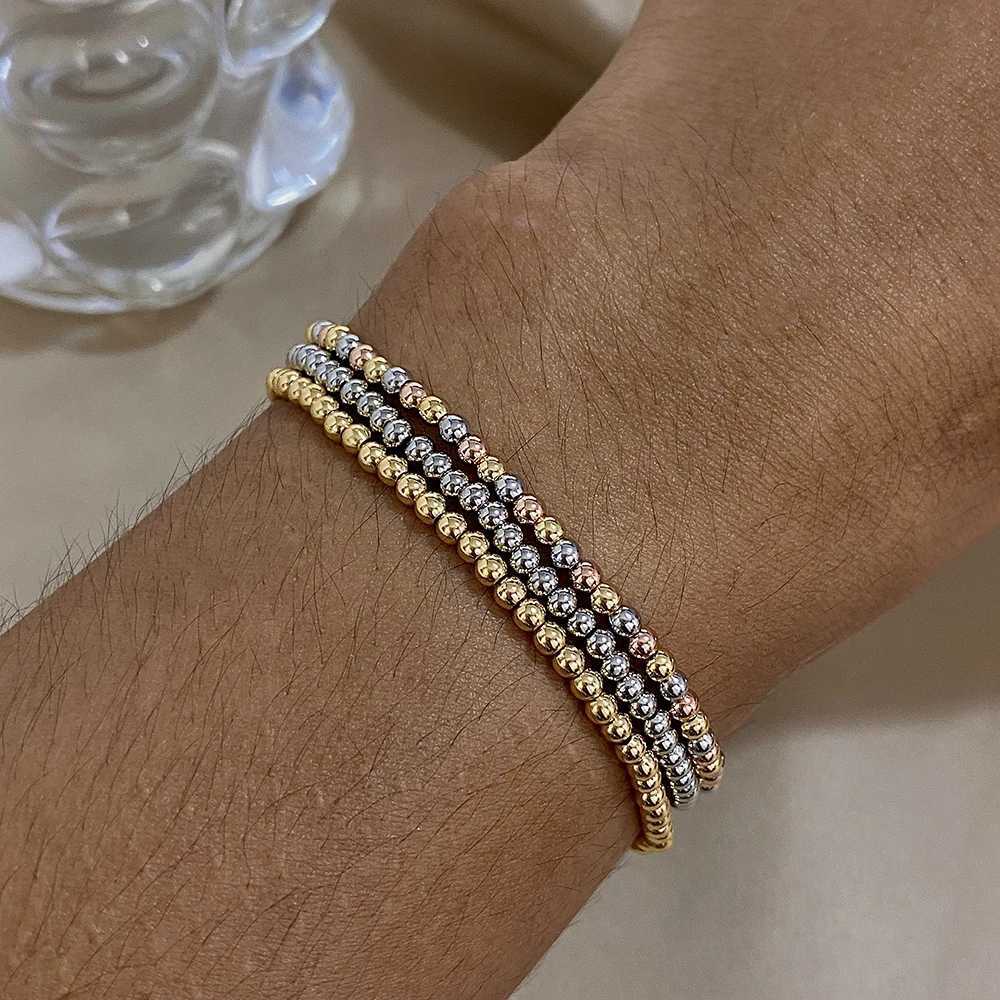 AENSOA Gold Silver Color Stainless Steel Beaded Bracelet Handmade Stackable Elastic String Bracelet Boho Jewelry for Women GirlsXJ251105