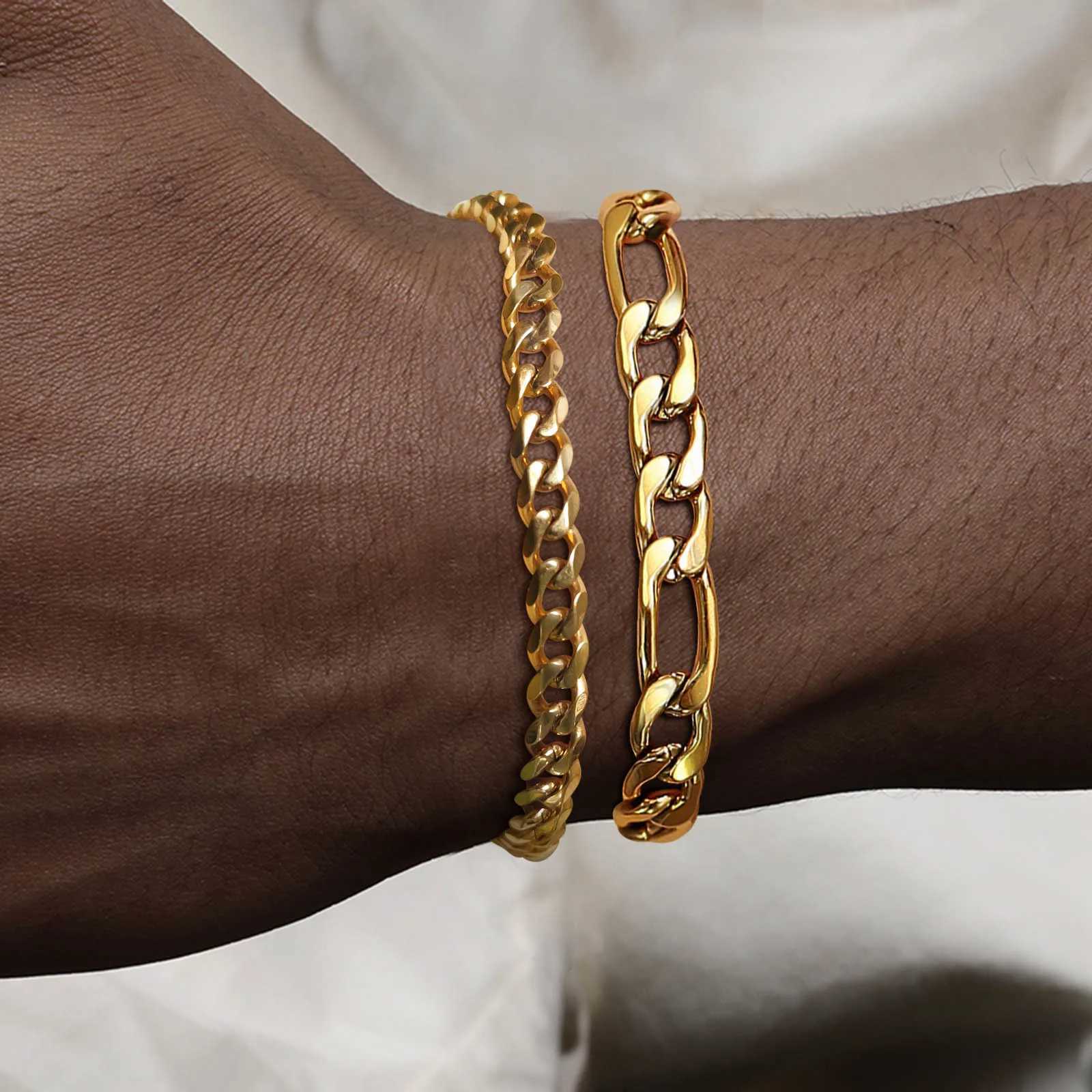 Vnox Basic Mens Cuban Twist Rope Chain Bracelets 1/2/3Pcs in One Set Gold Color Stainless Steel Figaro Wheat LinksXJ251105