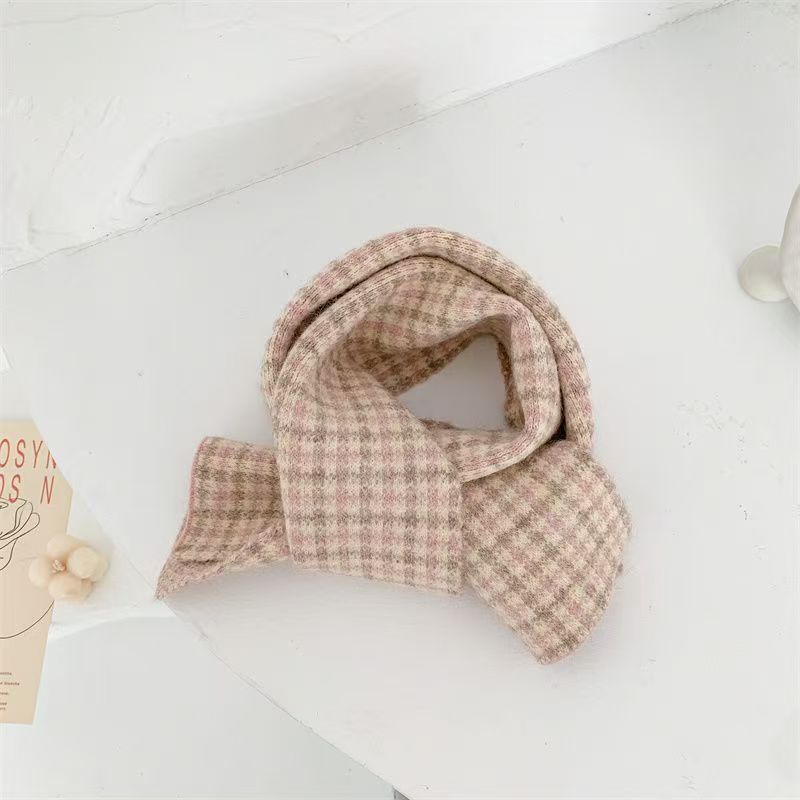 T420 Winter warm wool knitted colorful plaid scarf sweet and cute