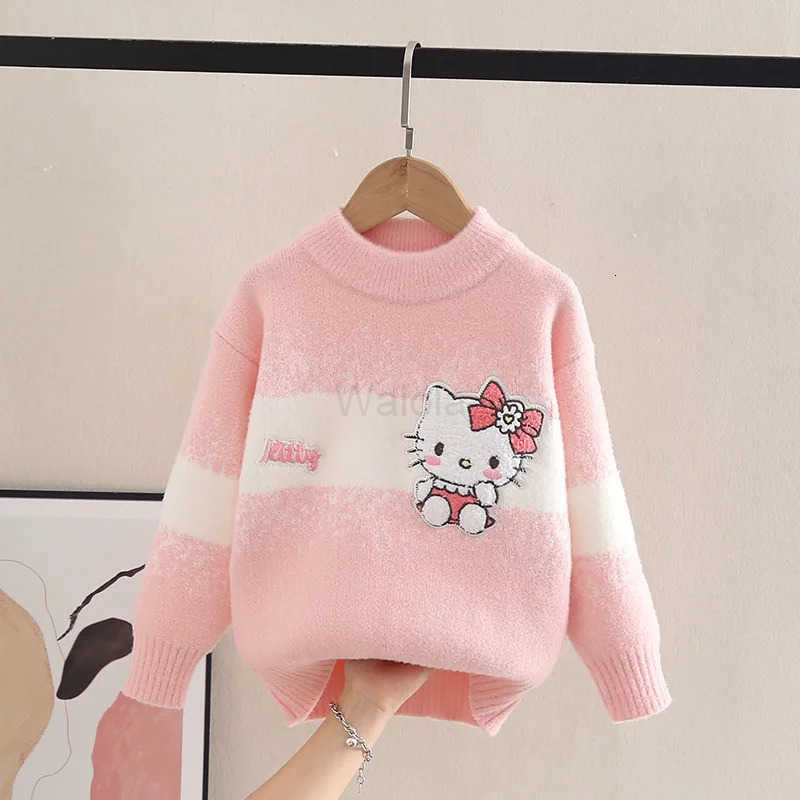 Sanrio Hello Kitty Sweater Autumn Winter Cute Pullover Knitted Sweater Cartoon Bottoming Shirt Childrens Leisure Base Top Gift H251105