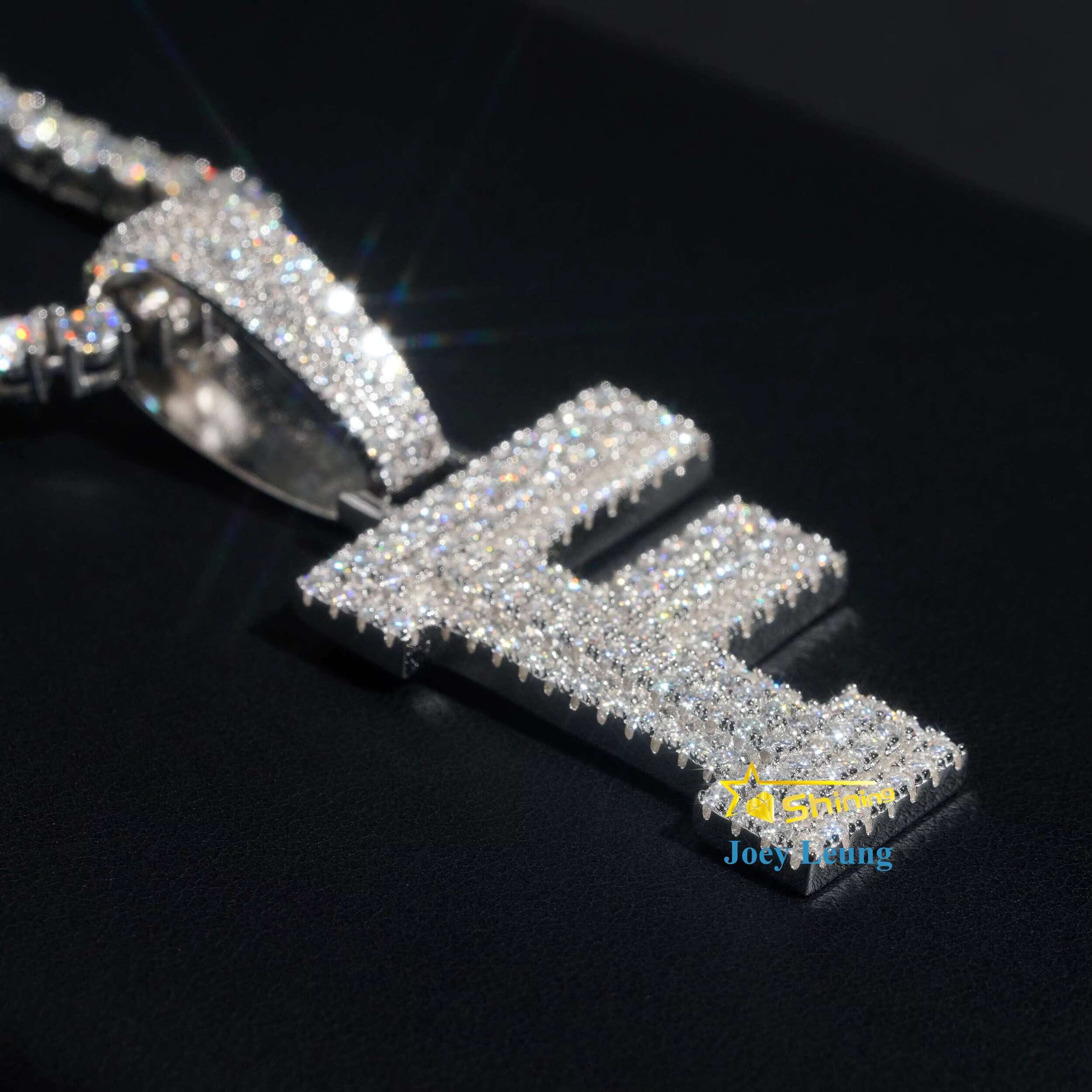 Iced Out Fine Jewelry 925 Sterling Silver Gold Plating VVS Diamond Necklace Initial Letter Moissanite Pendant Hiphop