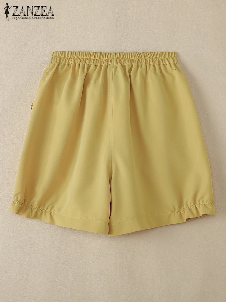 2025 ZANZEA Summer Elastic Waist Fashion Shorts for Women High Casual Solid Pocket Loose Pants Oversized 250401