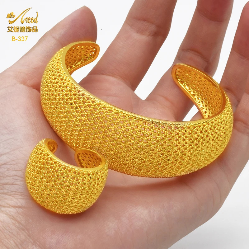 ANIID Dubai Gold Color Woman Bracelet With Ring Wedding African Cuff Ethiopian Jewelry Indian Bangles Gifts 251031