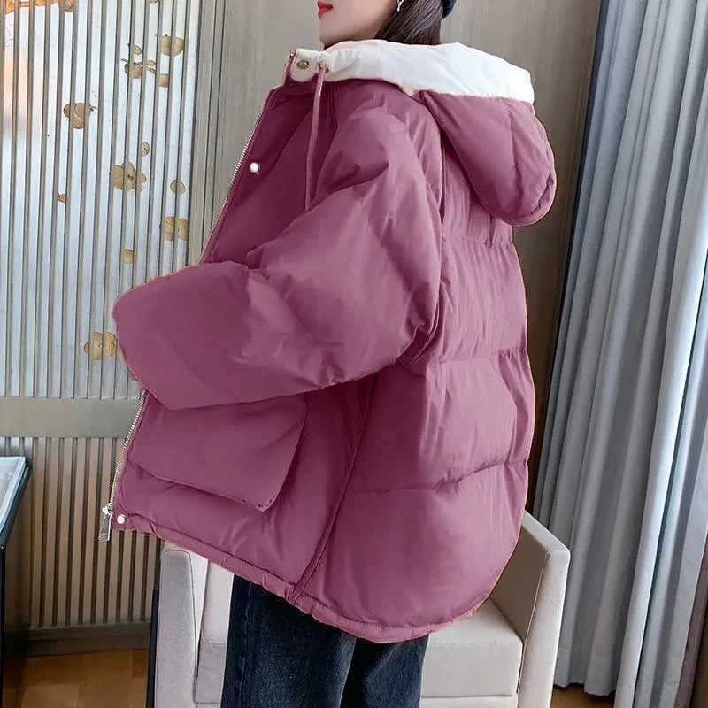 2024 Winter Korean Warm Female Puffer Coat Pocket Solid Parkas Padding Long Sleeve Thick New in Outerwears Hooded Womens JacketT251105
