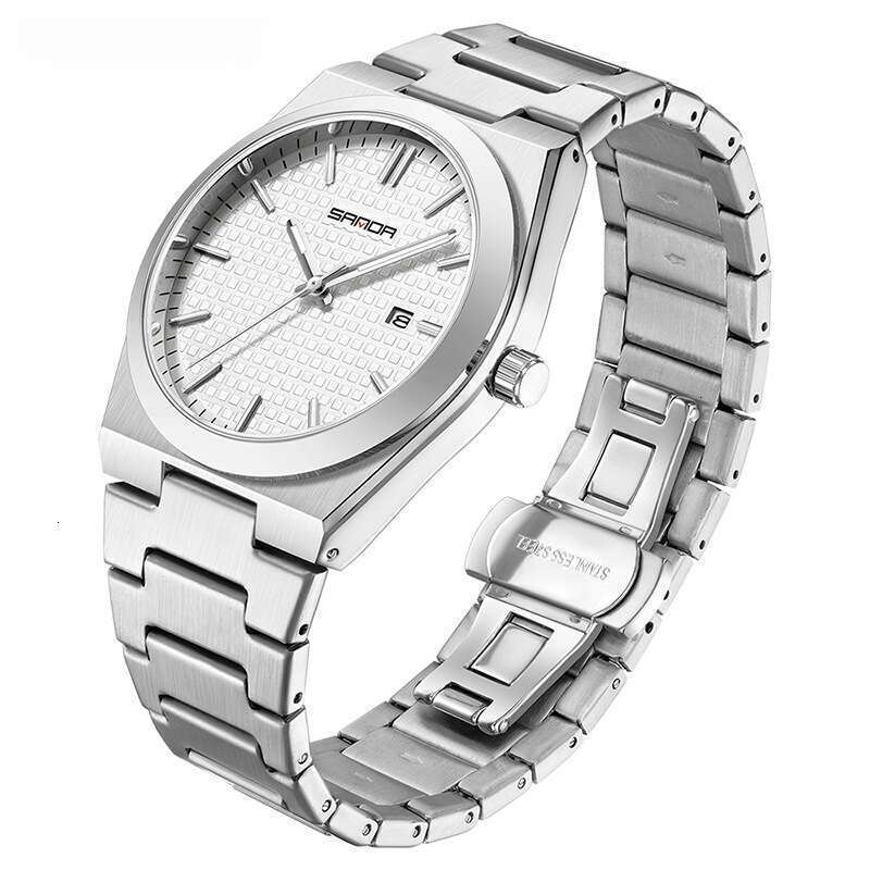 DHwatches Sanda Quartz Simple Three-Hand Single Calendar Wristwatch Business Waterproof Luminous Steel Band Men's Watch