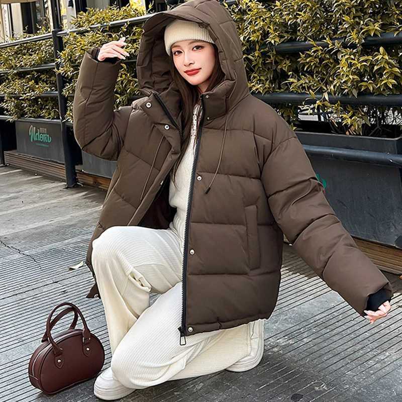 Winter Stand Collar Hooded Parkas Women Korean Windproof Warm Down Cotton Jacket Woman Zipper Up Long Sleeve Puff Parkas FemaleT251105