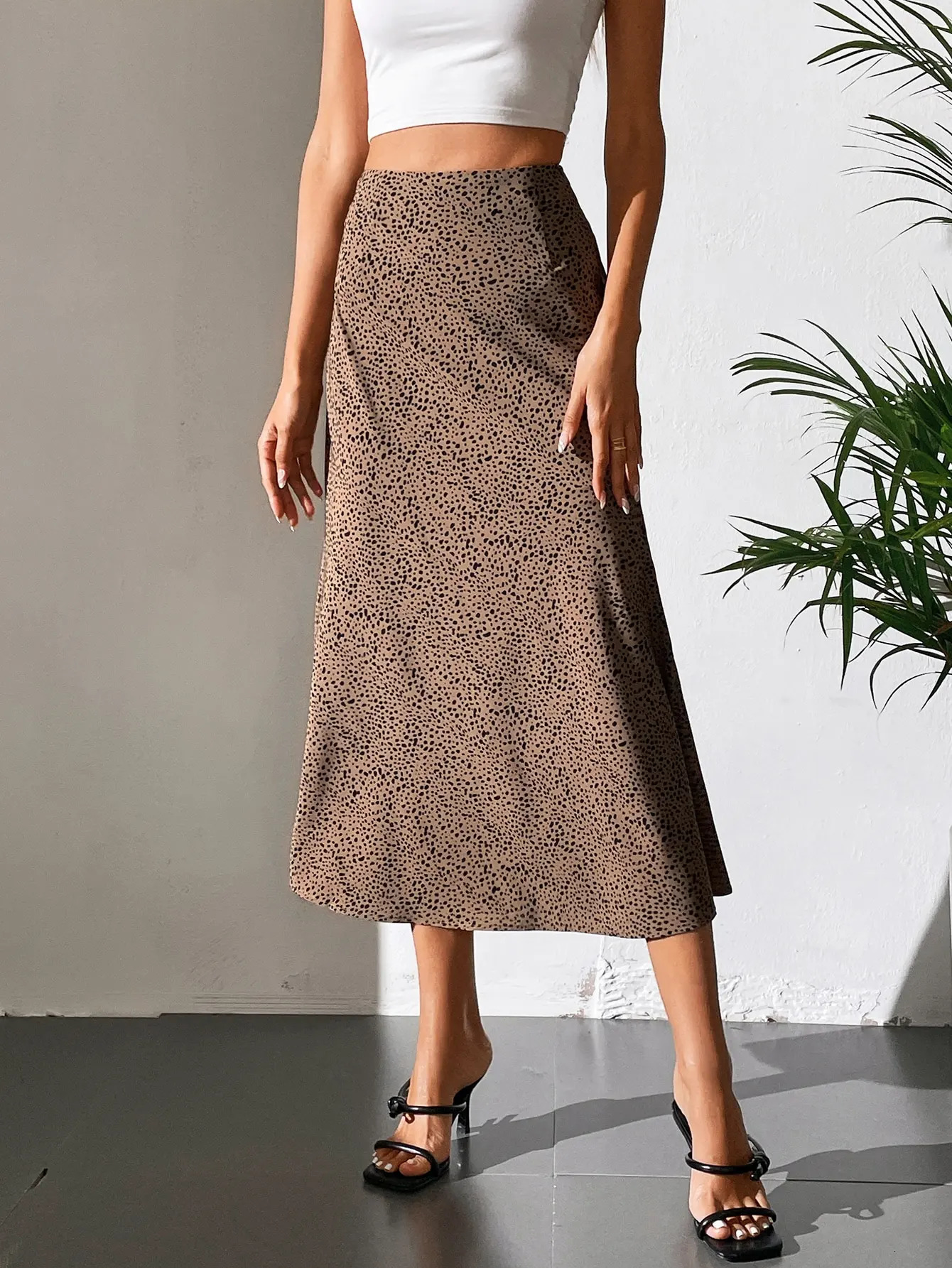 Early Fall Vintage Arty Print Polka Dot Leopard High Fanny Pack Hip A-line Straight Chiffon Skirt 250402