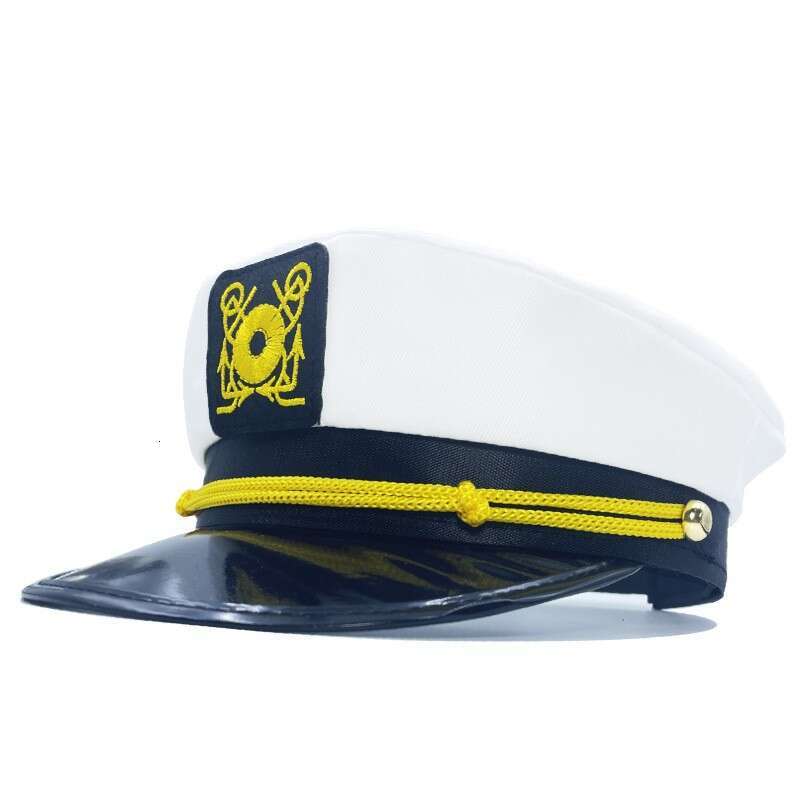 White Embroidered Large Cap Captain's Sailor Hat Children's Carnival Party Performance Dress up Halloween Hat