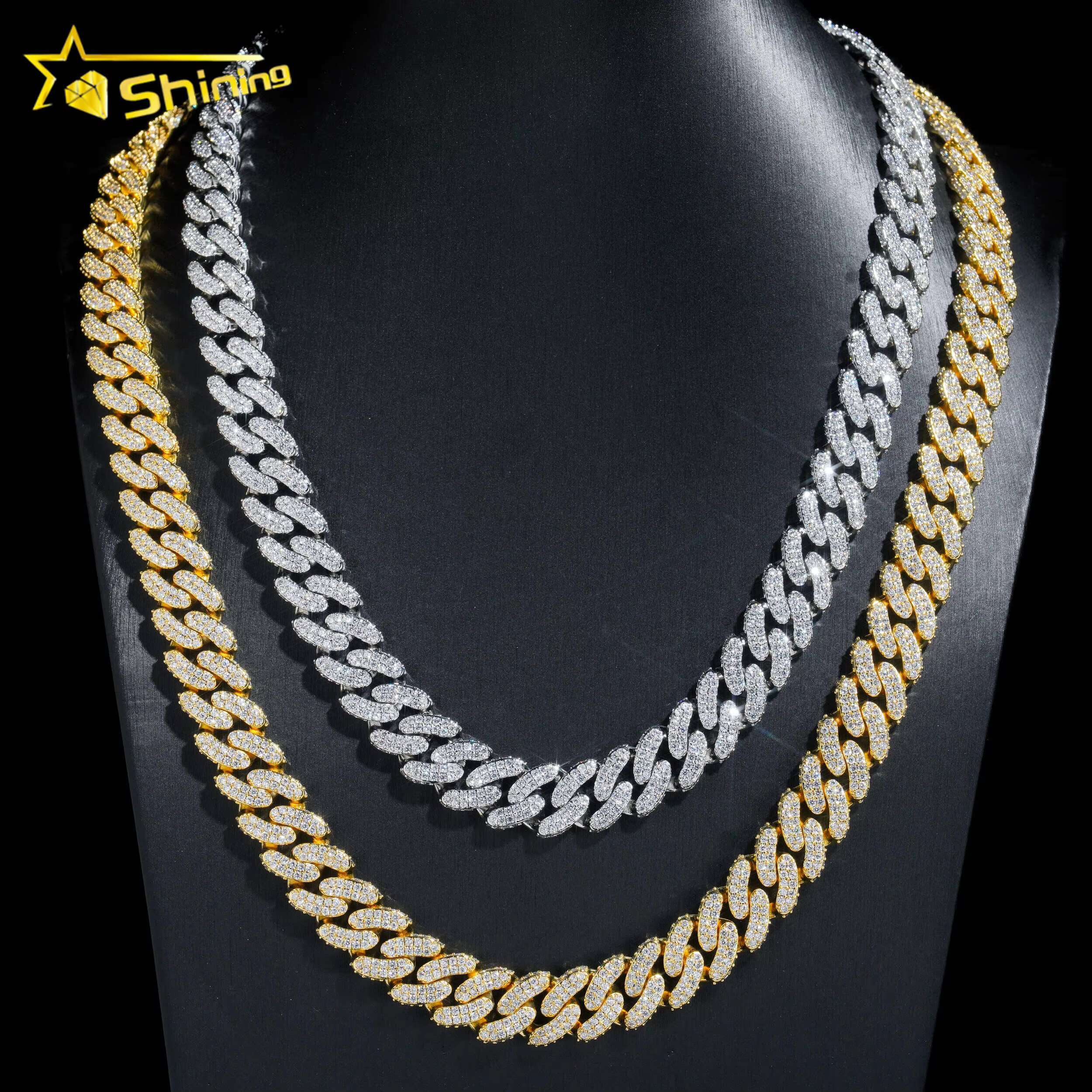 Wholesale Price Men Fashion Cuban Chain Hip Hop 13MM 2Rows Iced Out Brass Zircon Diamond Cuban Link Chain