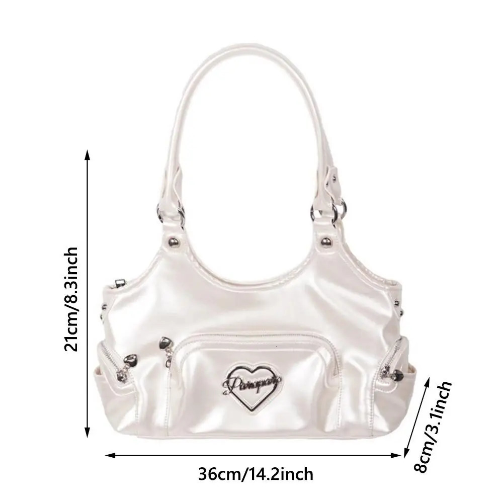 Pearl White Shoulder Bag for Women Multiple Pockets Women Handbags Underarm Bag American HeavyDuty Large Capacity Tote Bag 251031