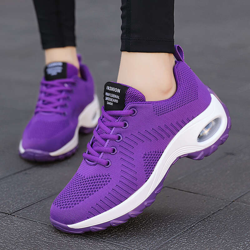 Summer adhesive with round toe and front lace up, women's low cut mesh sports shoes, air cushioned sloping heels, casual shoes