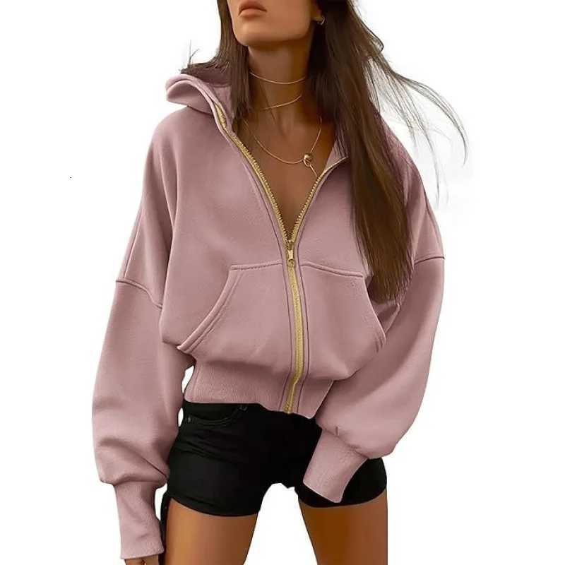 Solid Color Oversized Zipper Jacket for Women Spring Autumn Loose Versatile Hooded Sweatshirts Pocket Casual Hoodies OuterwearT251105