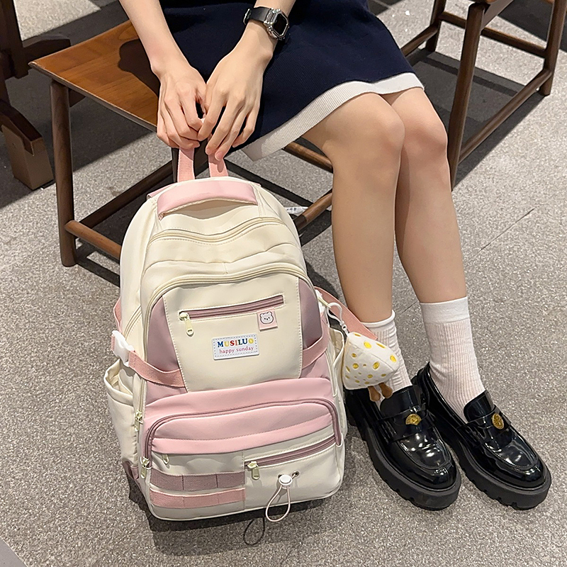 Color blocking backpack for women, large capacity leisure backpack for elementary school students, backpack for outdoor sports and hiking