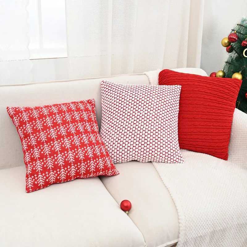 30x50/45x45cm Vintage Christmas Knitted Pillow Cover Cojines Red Jacquard Plush Sofa Throw Cushion Covers Headboard Pillowcases Y251105