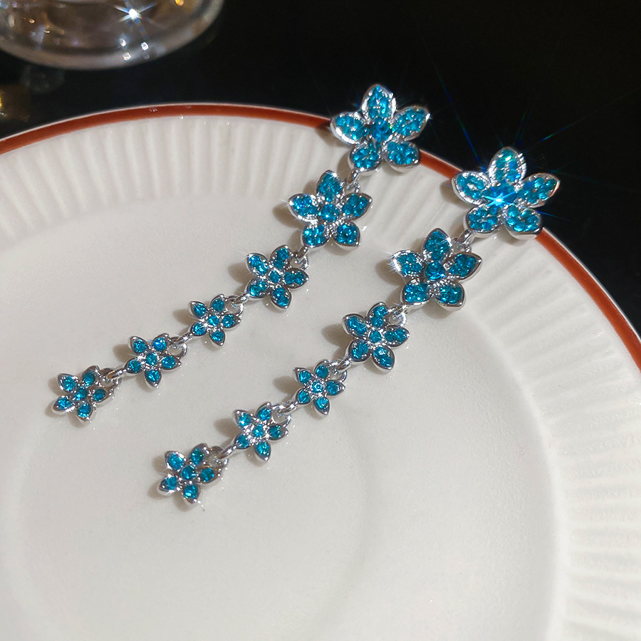 Silver Needle Zircon Flower Long Tassel Sweet Niche Elegant Light Luxury High-end Earrings for Women - view 6