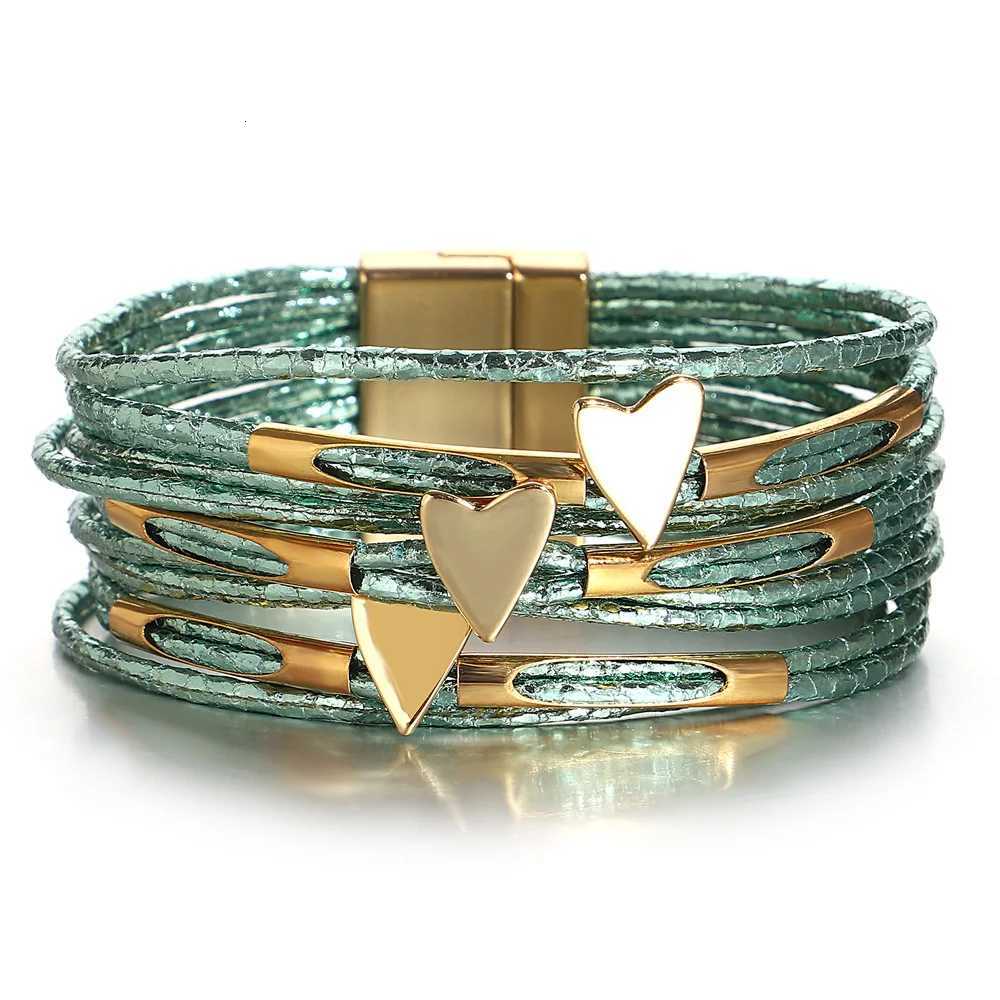 ALLYES Trendy Love Heart Wrap Leather Bracelets for Women Multilayer Glitter Filled Slim Strips Bangle Bracelet Party JewelryXJ251105