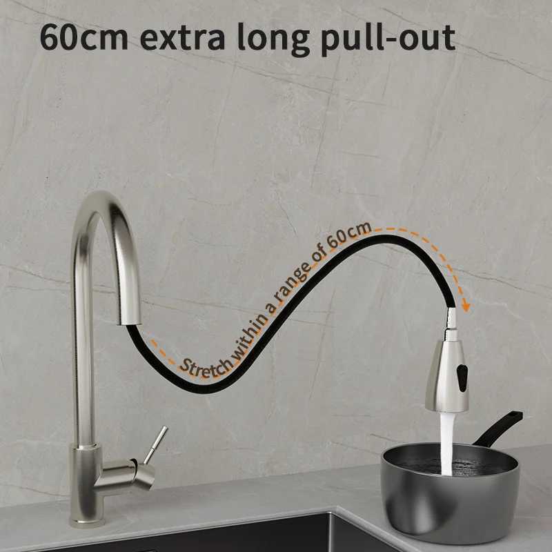 Black Kitchen Faucet ible Pl Out 2 Modes Nozzle Hot Cold Water Mixer Tap Deck Mounted Sprayer and Stream SUS 304 Faucets Y251104