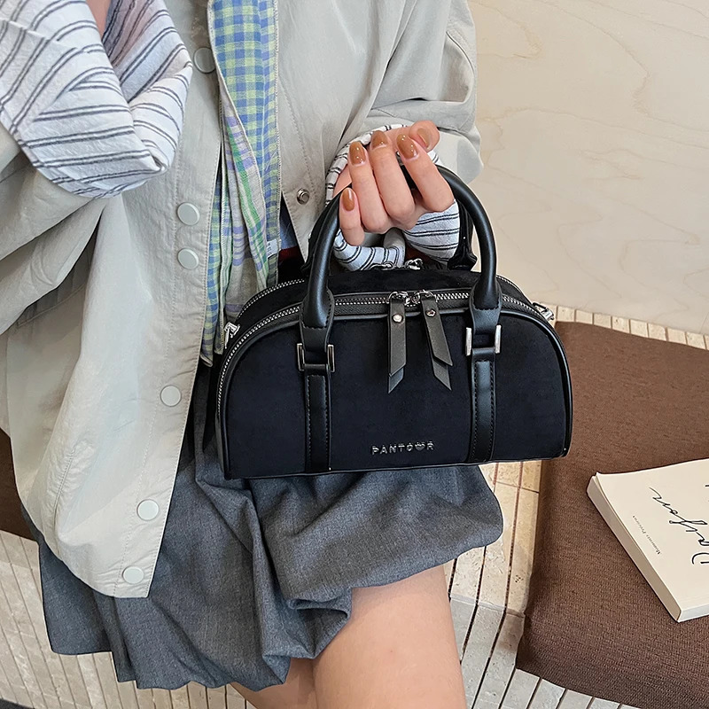 Original Suede Boston Bag for Women Lady Handbags Shoulder Crossbody Bags Handheld Bowling Bag 251105