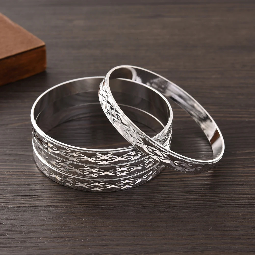 65MM Silver Plated White Wedding Girl Jewelry Bangles Ethiopian Africa Dubai Bracelets Man Women Classic Birthday Paty Gifts 251031